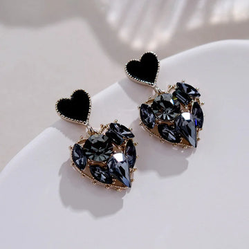 2023 New Fashion Women Black Rhinestone Love Earrings Delicate Sweet Crystal Earrings Party Birthday Gift Charm Jewelry