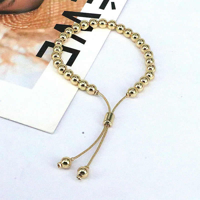 4Pcs Stainless Steel 6/8/10mm Round Ball Gold Color Smooth Beads Chain Adjustable Bracelet New Fashion For Women Men