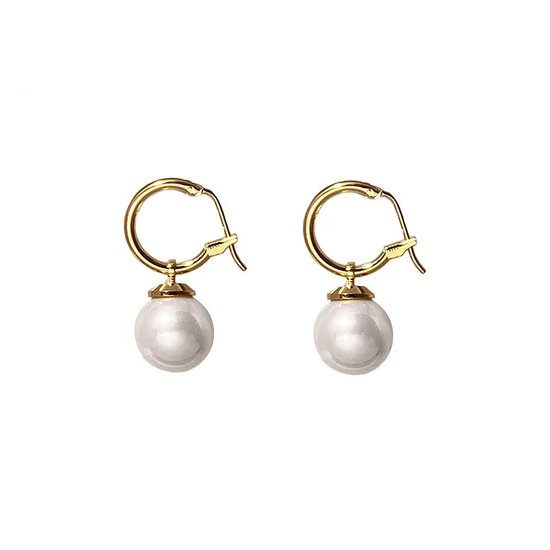 New Arrival Classic Vintage Elegant Pearl Pendant Hoop Earrings For Women Fashion Simple Jewelry Party Luxury Accessories