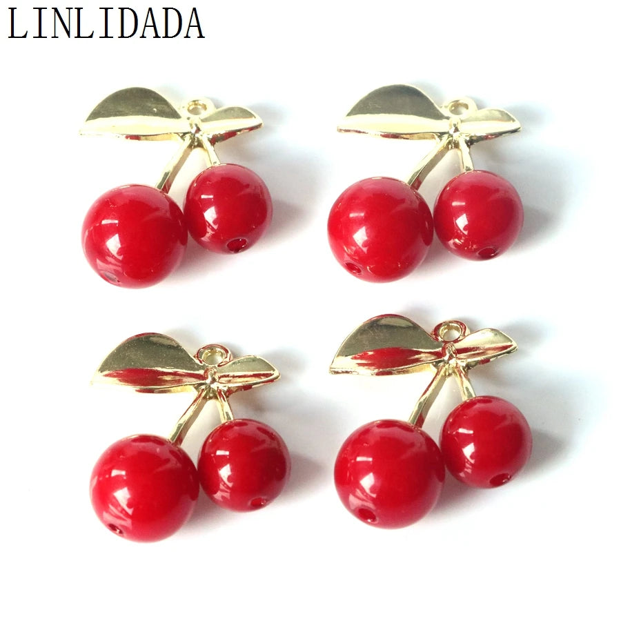 30Pcs Golden Plated Cherry Pendant Beads Fruit Charms DIY for Earring Bracelets Necklace Making Accessories