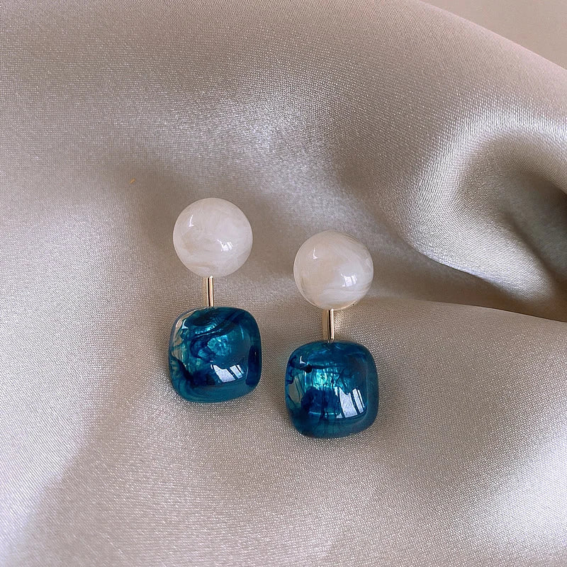 New Arrival Acrylic Trendy Geometric Simple Square Blue Circle Dangle Earrings For Women Fashion Cute Girl Jewelry Gift