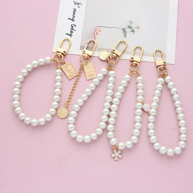 Retro Simulated Pearl Keychains For Women Keyring Car Bag Backpack Decor Charm Simple Wristlet Phone Bead Key Chain